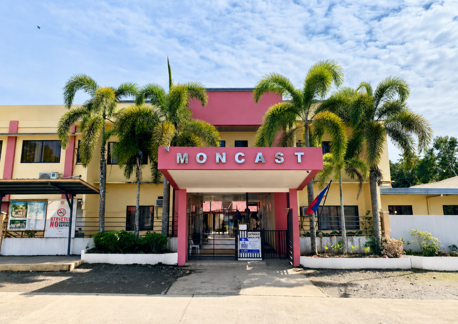 The MonCAST main building and campus entrance in Monkayo